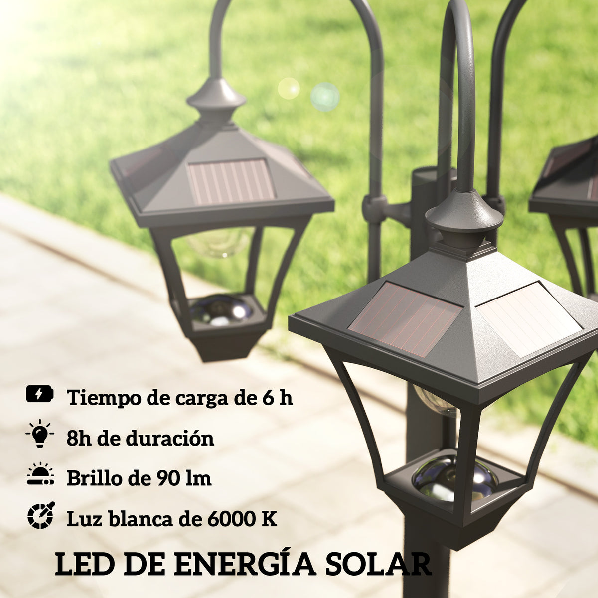 Farola Solar Outsunny Abs, Acero Inoxidable Negro 52x52x185 Cm_3
