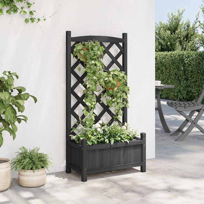 Jardinera Con Enrejado Negro 55x29,5x110 Cm Madera Maciza De Abeto_2