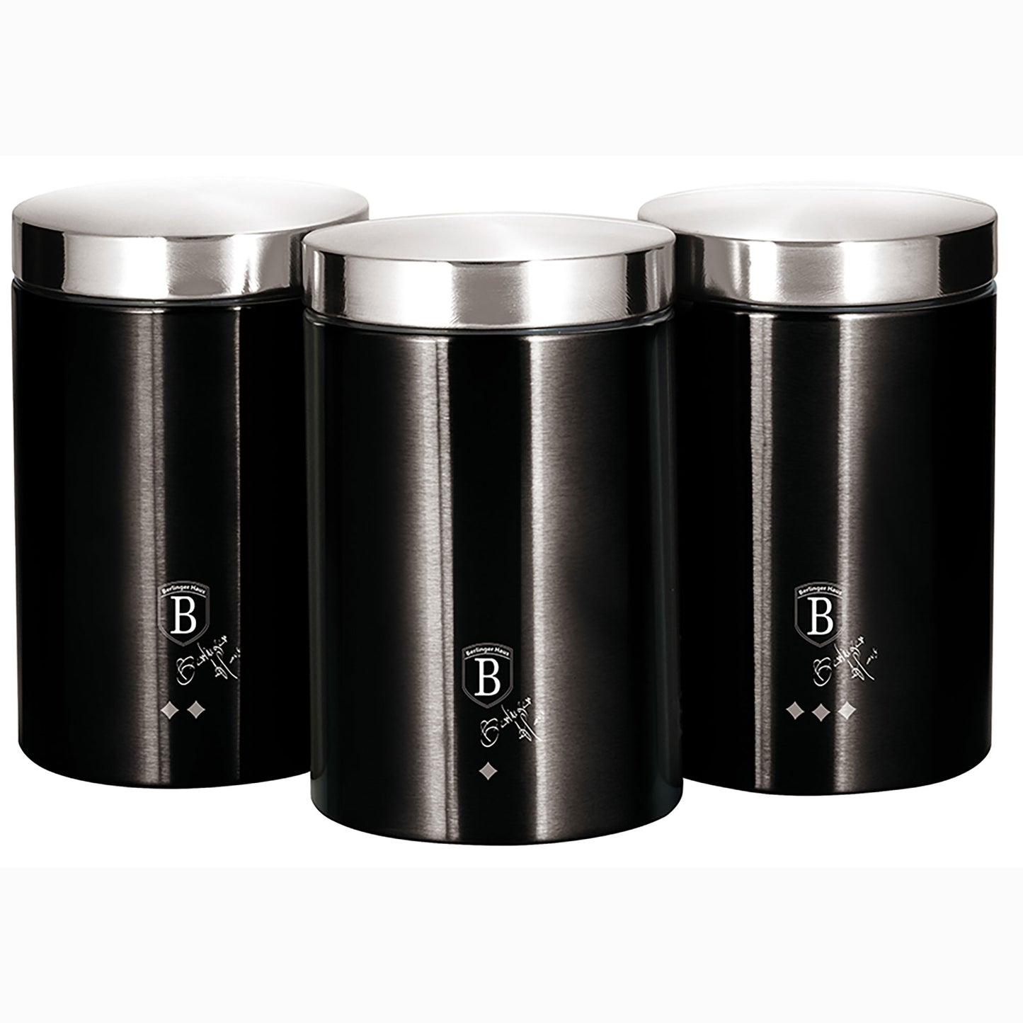 Set 3 Botes Cocina Almacenaje Acero Inoxidable, Diseño Moderno, Acero Inoxidable / Negro_0
