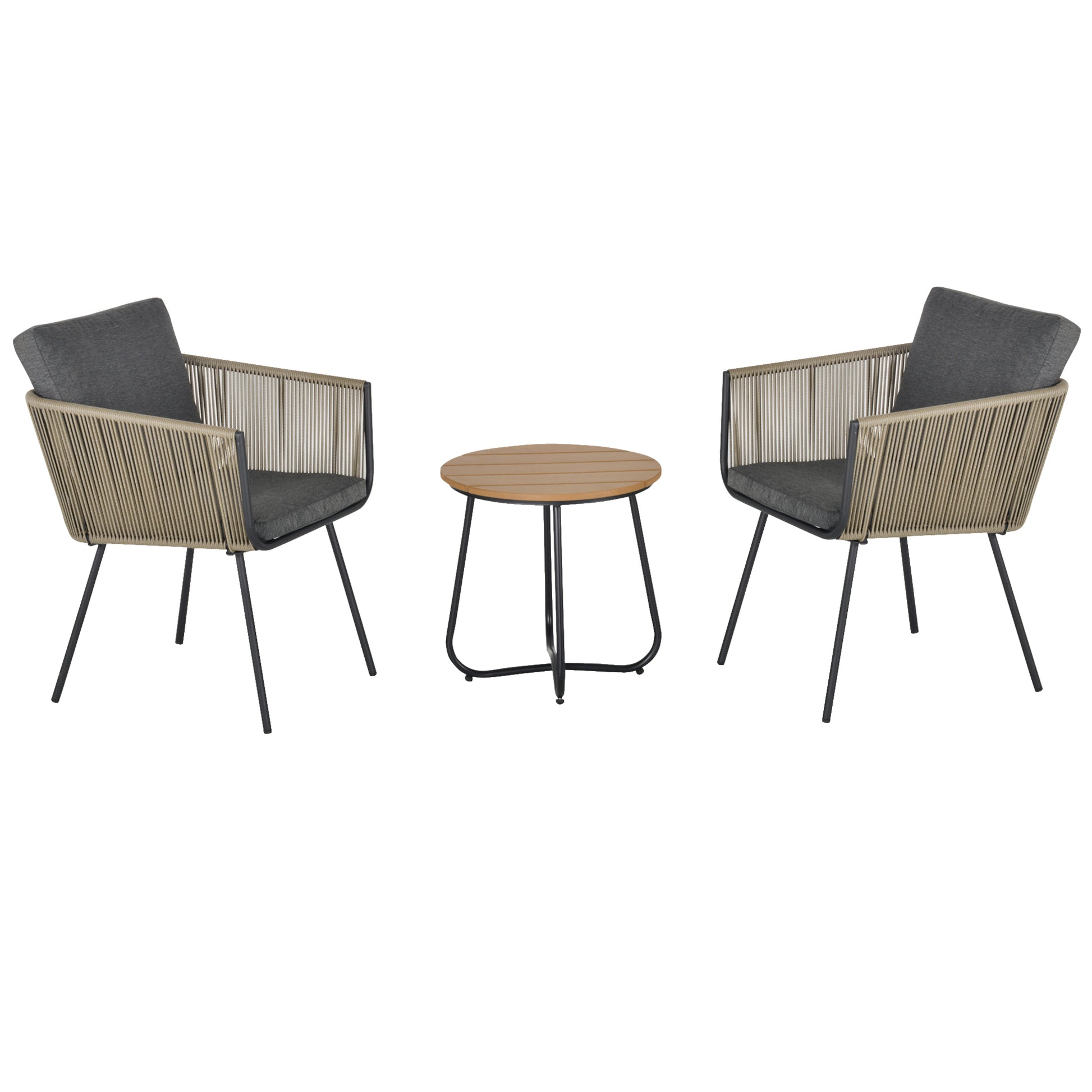 Outsunny Conjunto De Muebles De Ratán 1 Mesa Redonda Y 2 Sillas Con Cojines_0