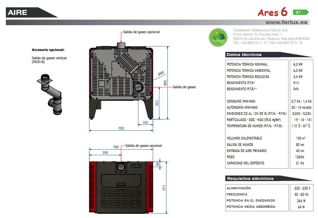 Bricosol Estufa De Pellets Ares 6 Blanco Perla De Ferlux_4