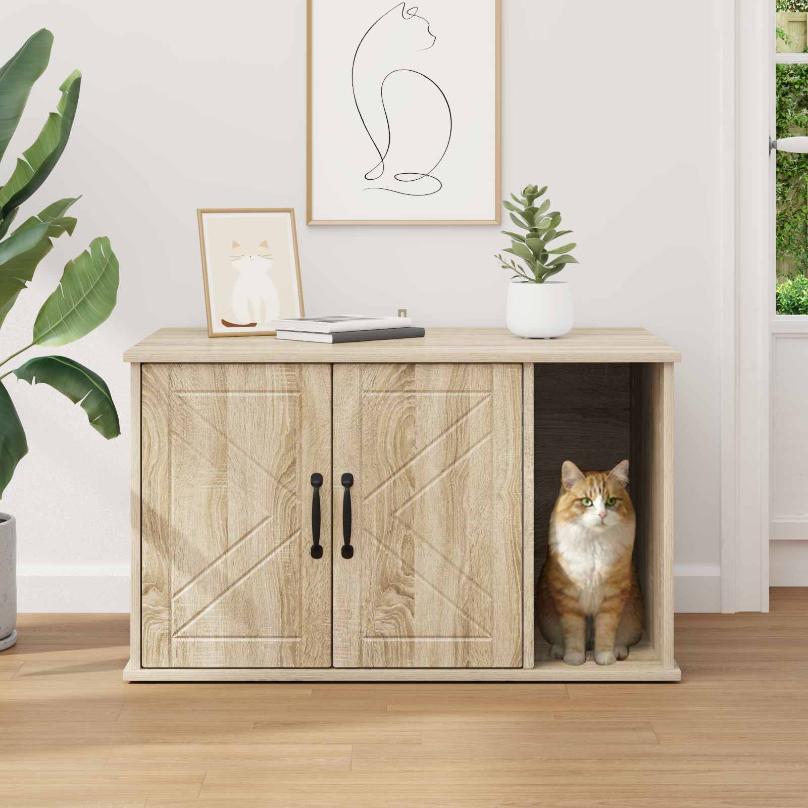 Casa Para Gatos Sonoma 85 X 55 X 50 Cm Madera De Ingeniería_3