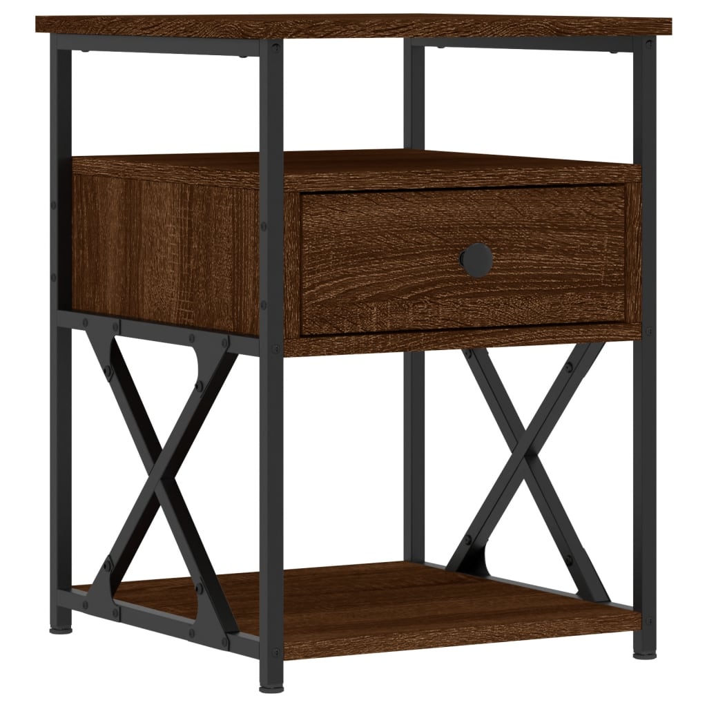 Mesita De Noche Madera De Ingeniería Marrón Roble 40x42x55 Cm_0