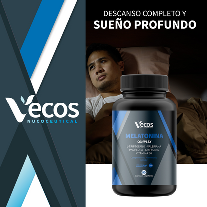 Melatonina Complex Vecos 90 Cápsulas | Descanso Y Bienestar | Con Valeriana, Pasiflora, Griffonia Y Melatonina_1