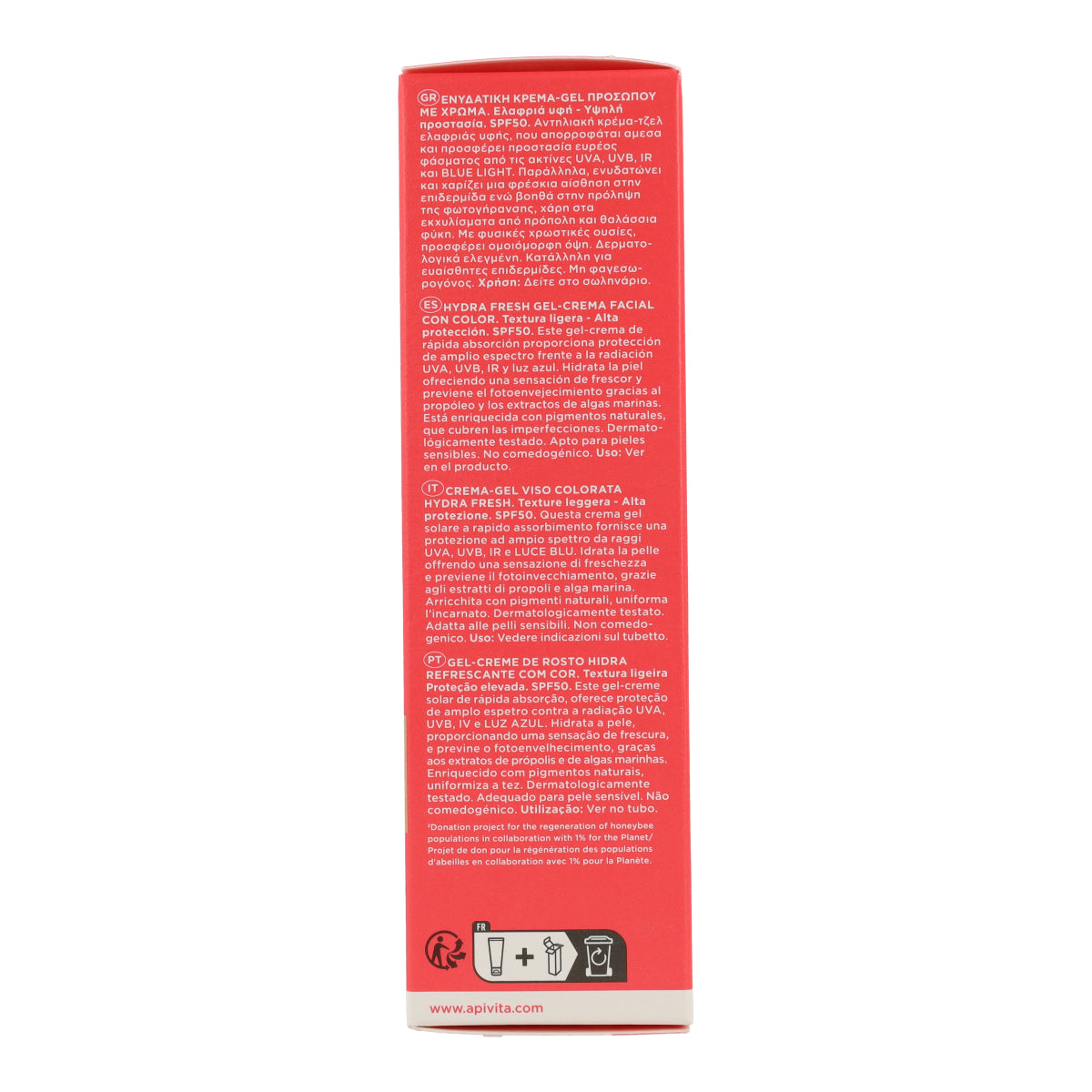 Gel-Crema Solar Hydra Fresh con color SPF50 Apivita 50 ml