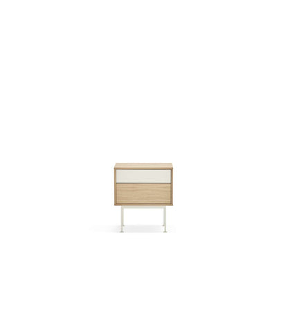 Mesita De Noche Para Dormitorio Modelo Yoko 2 Cajones Acabado Roble/crema, 35cm(ancho) 54c_0