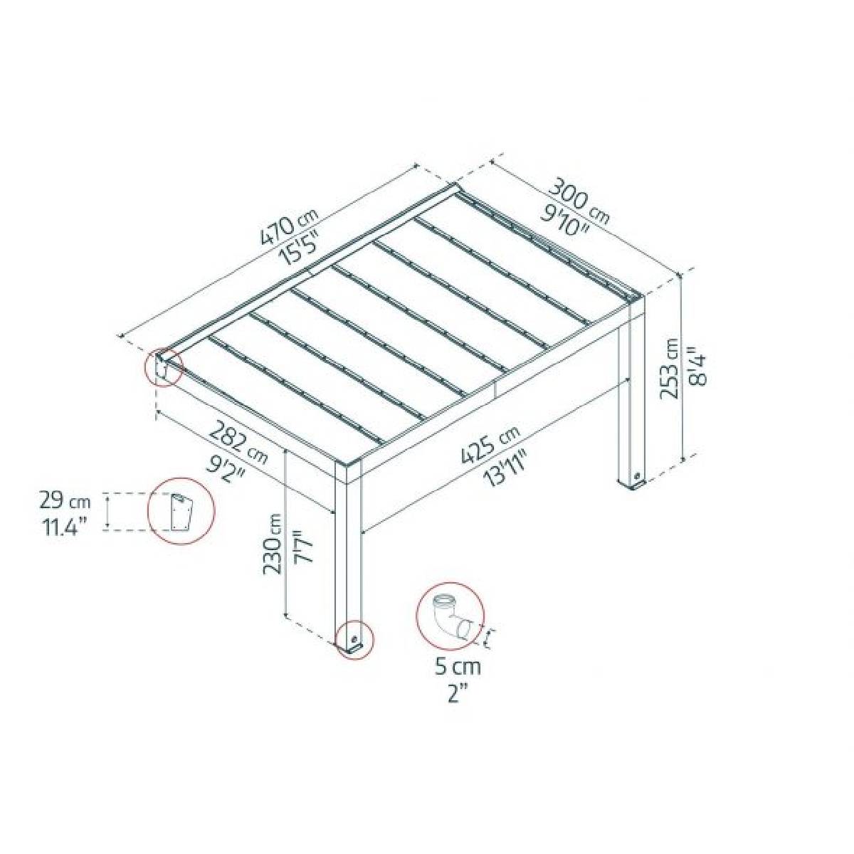 Pérgula anexa em madeira de cedro de Helsínquia 300x470 cm Canopia