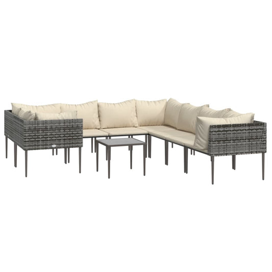 Vidaxl Set De Muebles De Jardín 9 Pzas Y Cojines Ratán Sintético Gris_0
