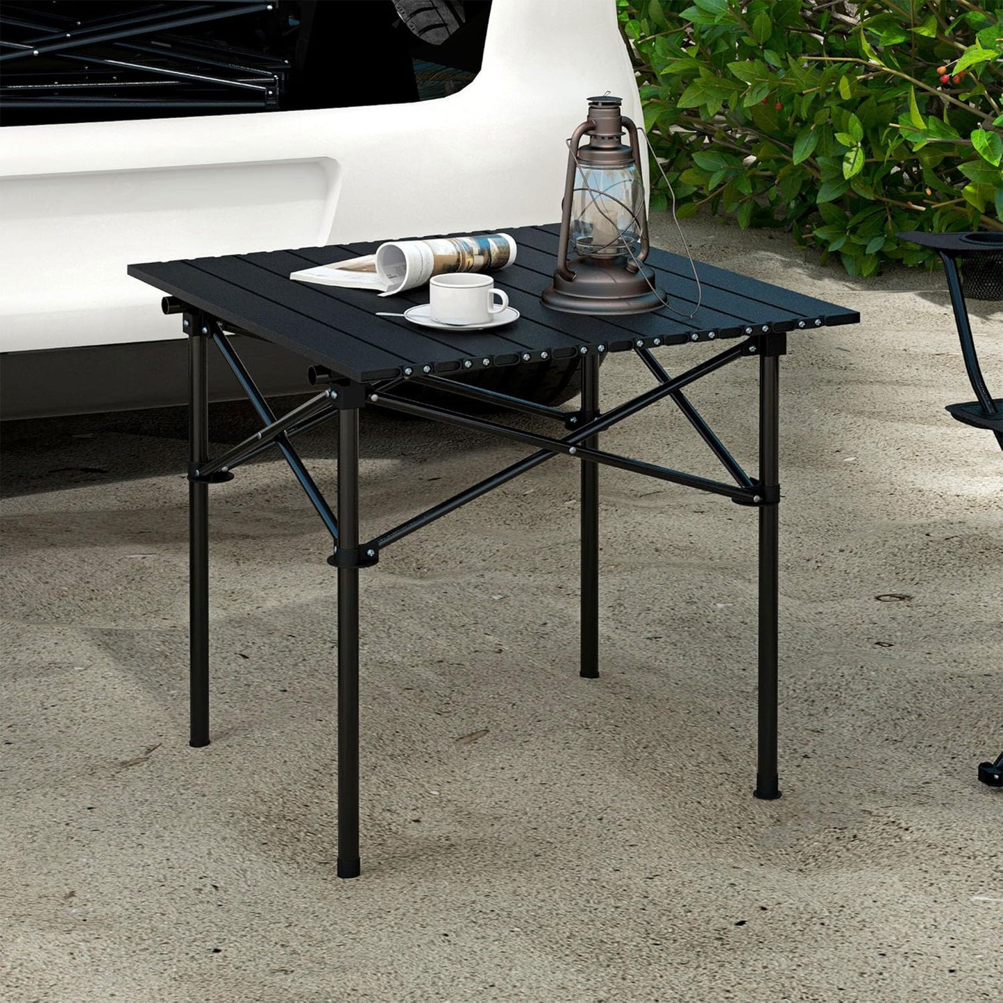 Well Home Mesa Plegable En Metal Color Negro 70x70x69cm_3