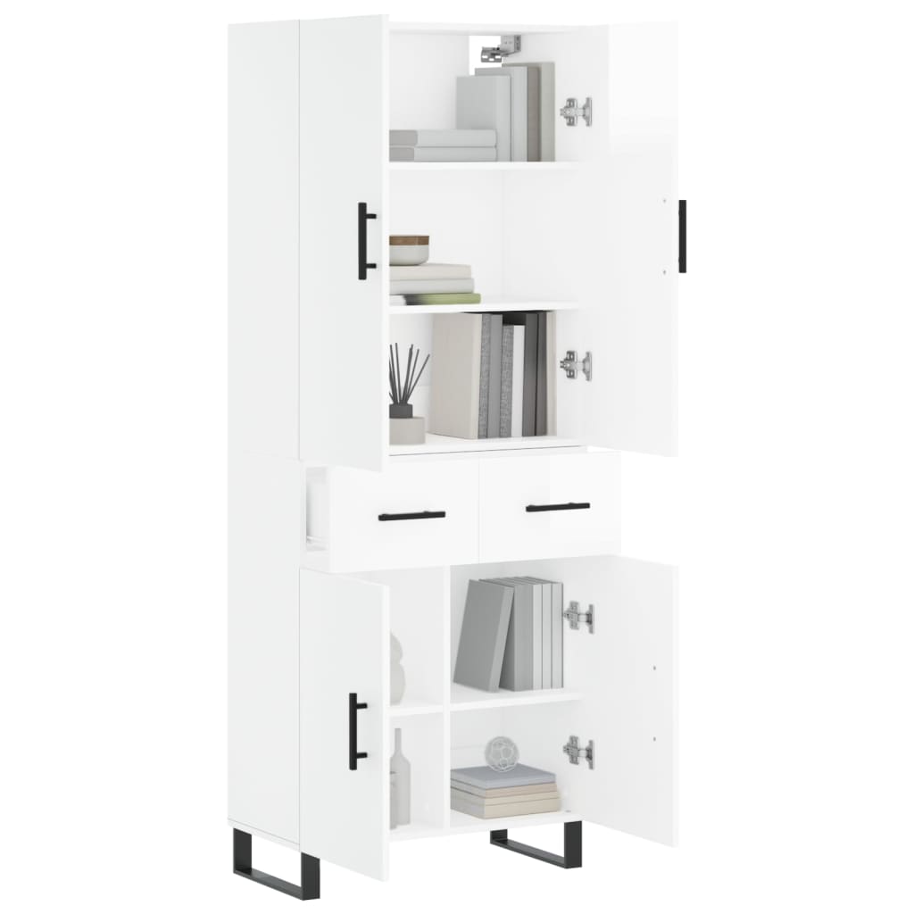 Aparador Alto Madera Contrachapada Blanco Brillo 69,5x34x180 Cm_2