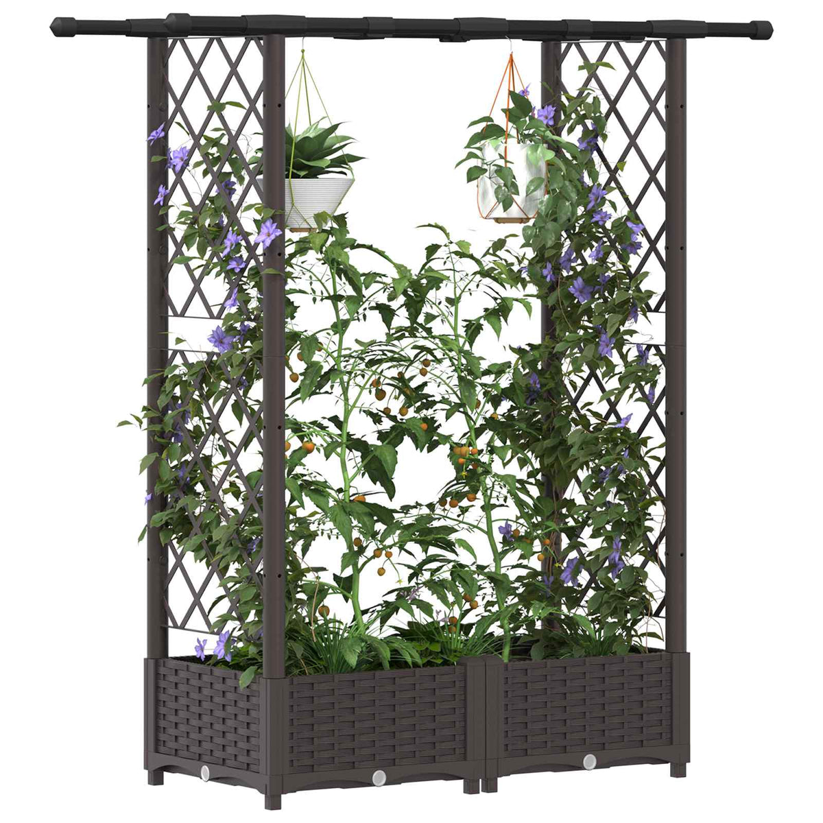 Cama Elevada Con Trellis Y Techo Marrón 122,5 X 40 X 121 Cm Pp_2