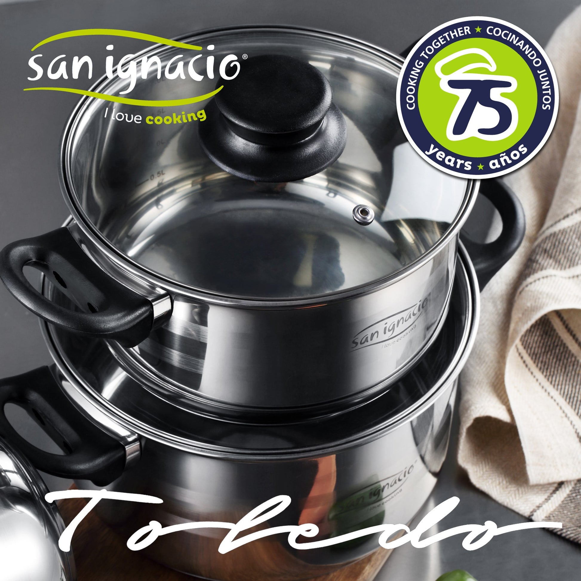 Bateria De Cocina 8 Piezas San Ignacio Toledo De Acero Inoxidable Con Juego De Sartenes (18/20/24 Cm) Magefesa K2 Gransasso En Acero Esmaltado_1