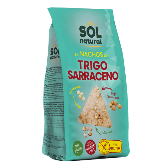 Nachos de Trigo Sarraceno com Amaranto e Quinoa BIO sem glúten Sol Natural 80 g