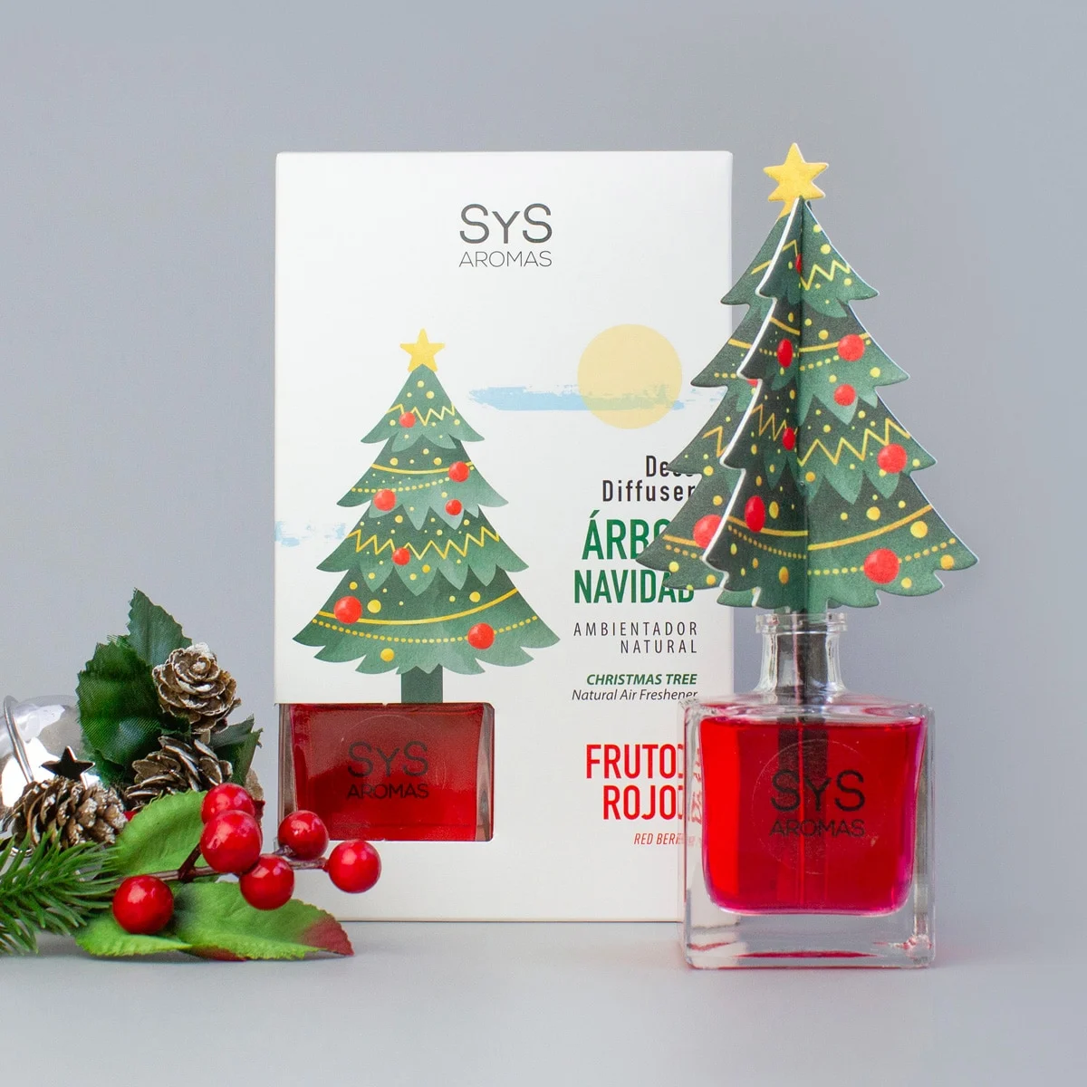 Difusor de Varillas Árbol Navidad Frutos Rojos 90 ml | Aroma Dulce y Frutal | Mikado Decorativo | Ambiente Navideño_2