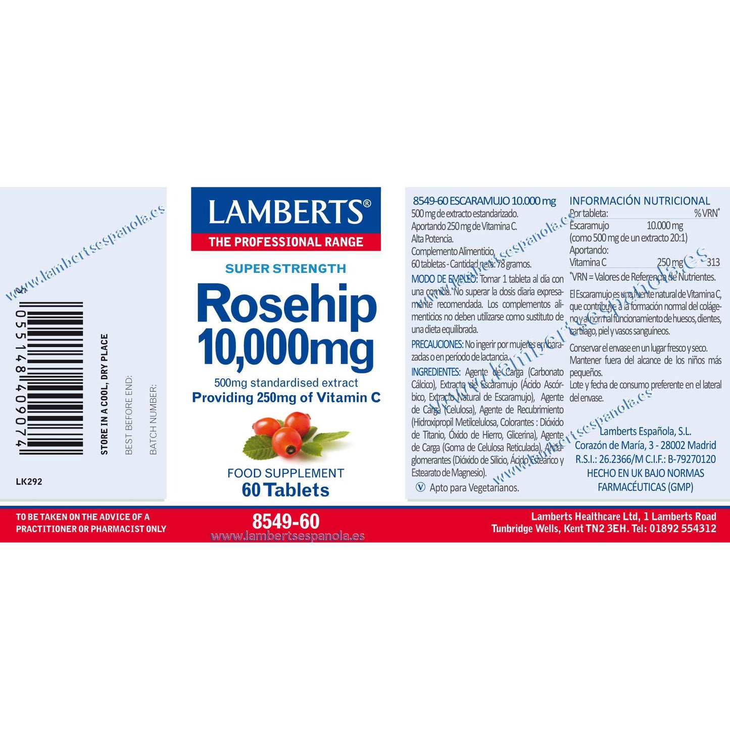 Rosa Mosqueta 10000 mg (Rosa Mosqueta) 60 Comprimidos Lamberts