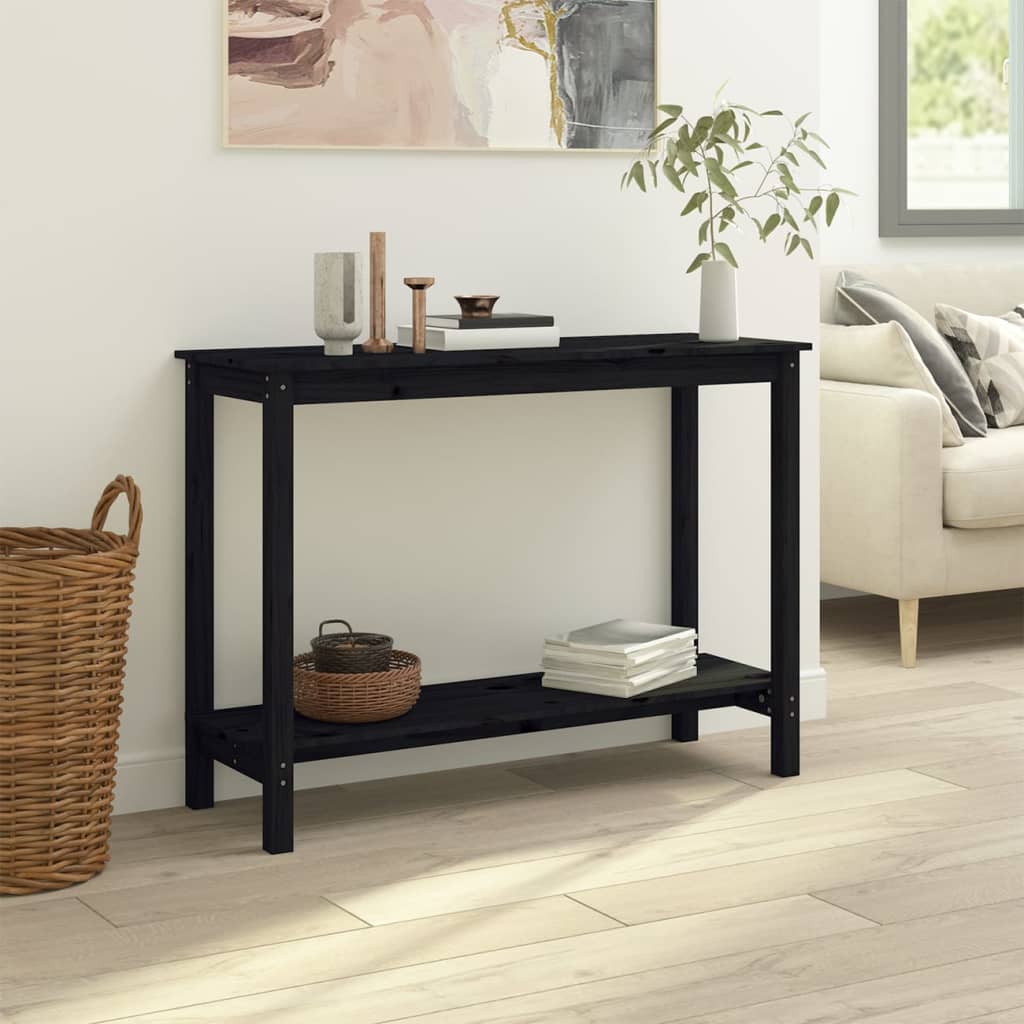 Mesa Consola Madera Maciza De Pino Negro 110x40x80 Cm_3