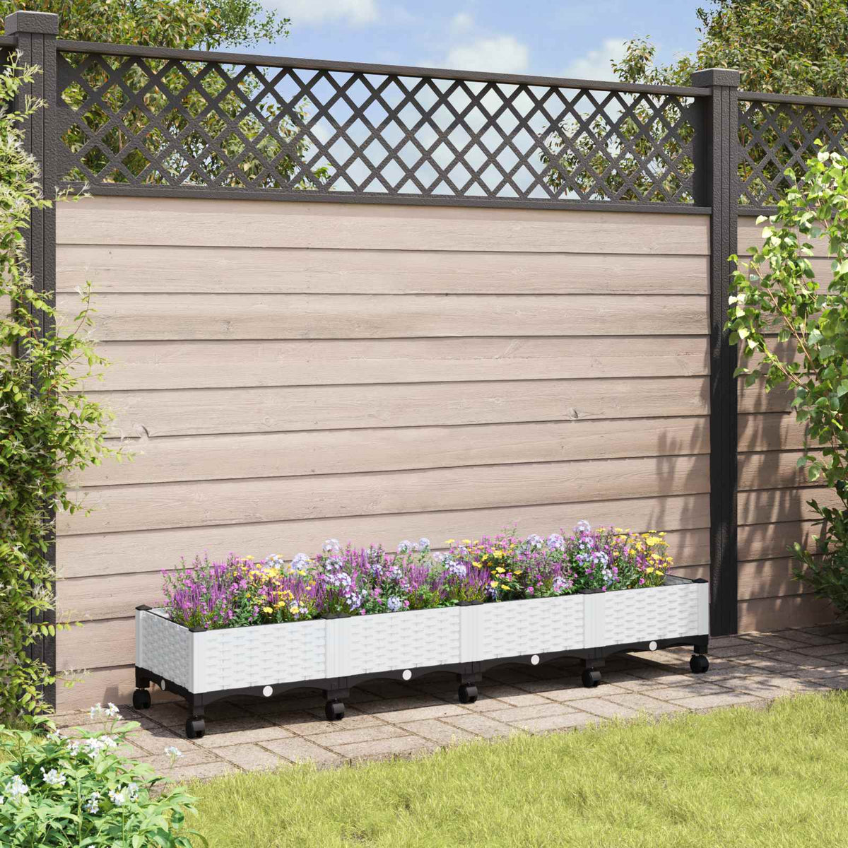 Macetero De Jardín Con Ruedas Blanco 160 X 40 X 29 Cm Pp_1