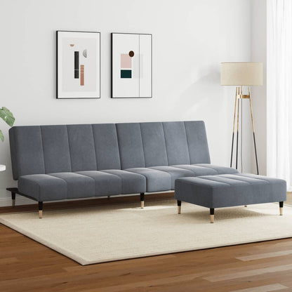 Sofá Cama De 2 Plazas Con Taburete Terciopelo Gris Oscuro / Vetonek_2