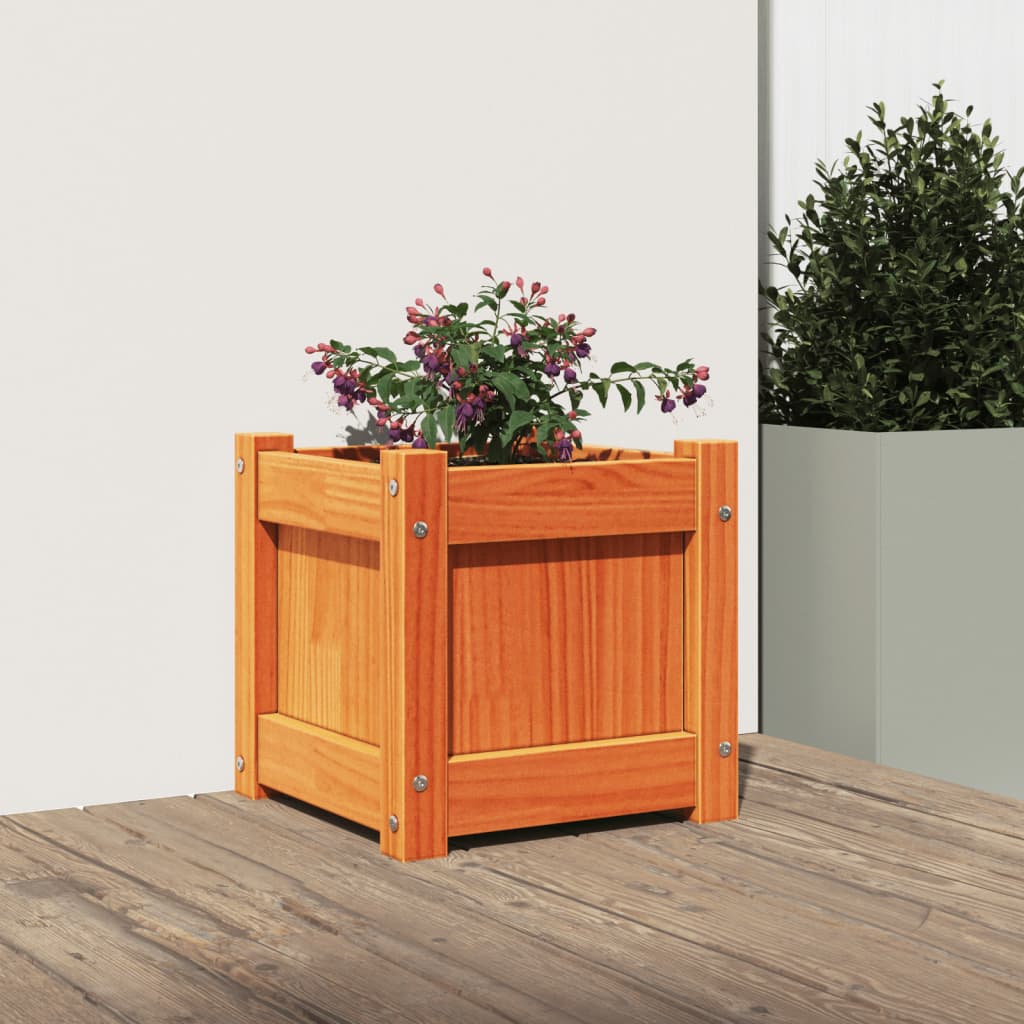 Jardinera Exterior Madera Maciza Pino Marrón Cera 31x31x31 Cm_2