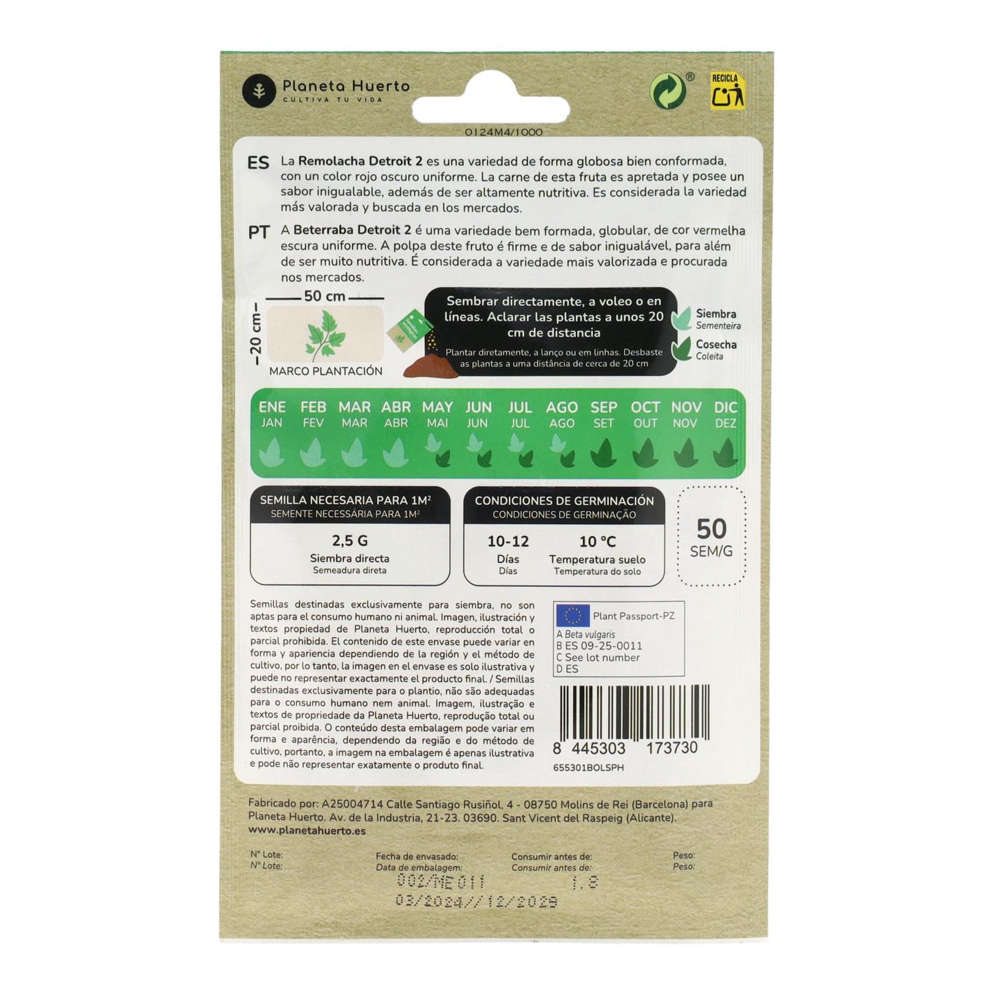 Sementes de beterraba biológica Detroit 2 da Planeta Huerto