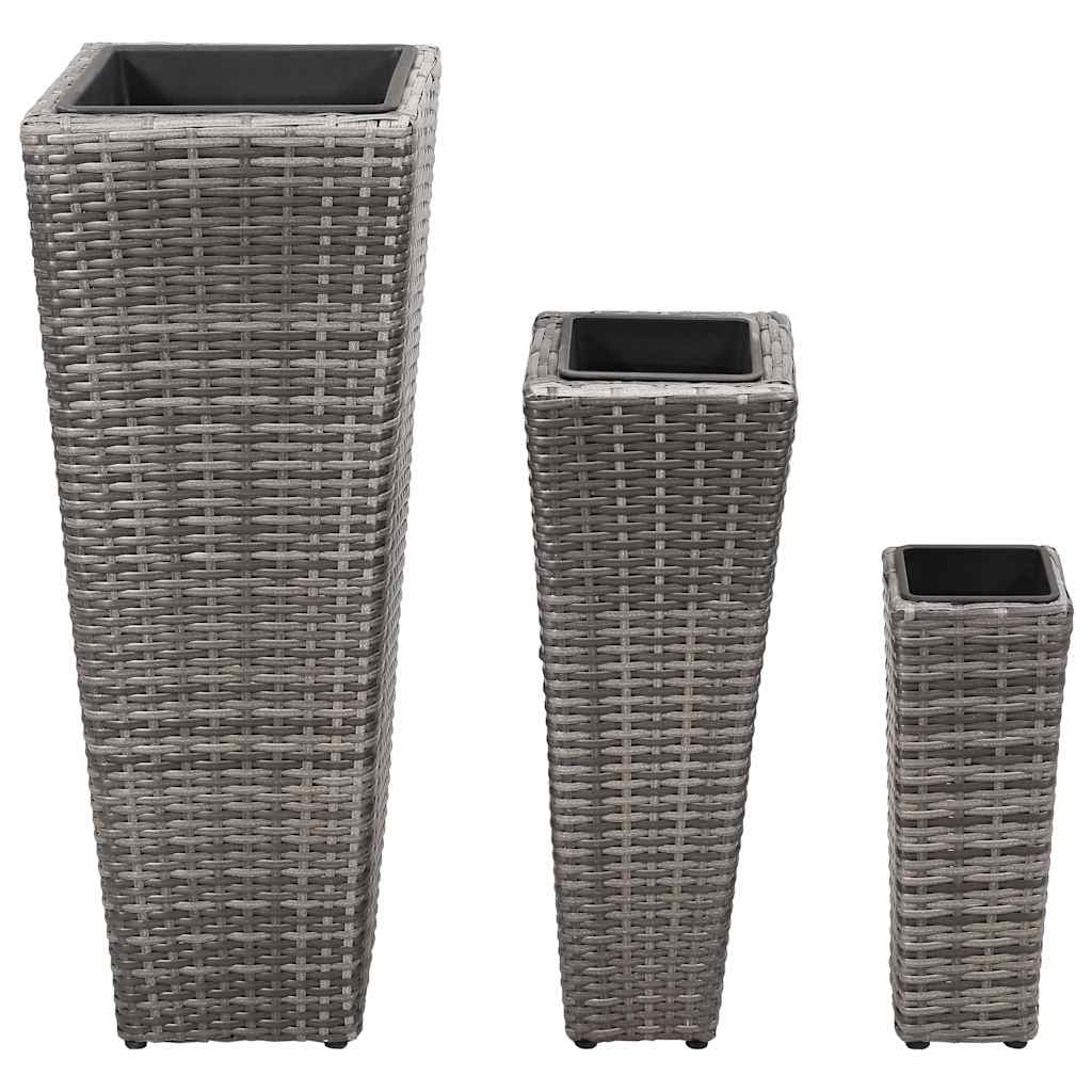 Conjunto De Arriates 3 Piezas Ratán Sintético Gris_0