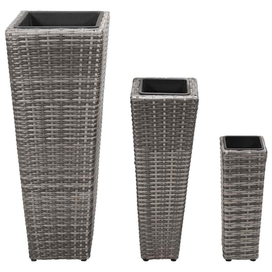 Conjunto De Arriates 3 Piezas Ratán Sintético Gris_0