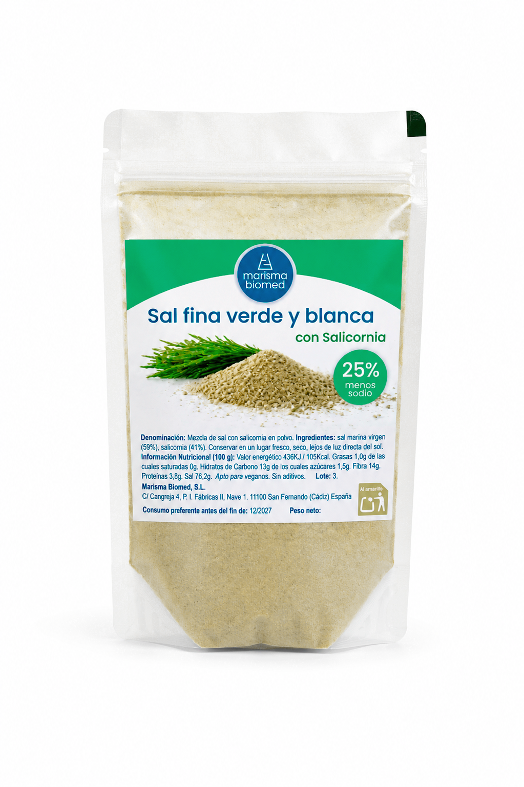 Sal Fina Verde Y Blanca | Salicornia Y Sal Marina Virgen Bio | 25% Menos Sodio 50 g_1