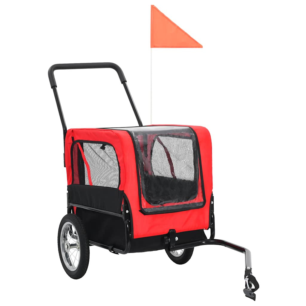 Vidaxl Remolque De Bicicleta Para Mascotas Cochecito 2 En 1 Rojo Negro_1