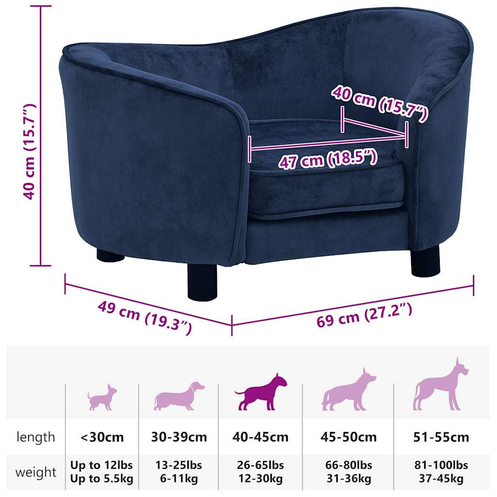 Vidaxl Sofá Para Perros Felpa Azul 69x49x40 Cm_2