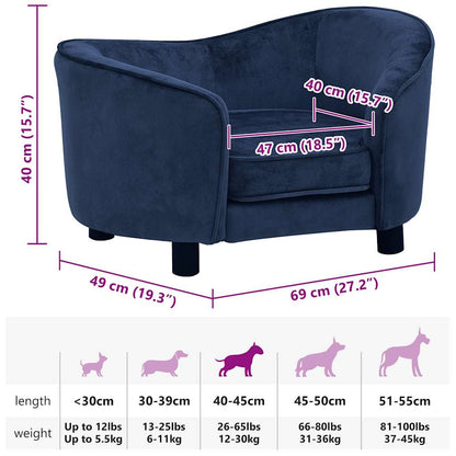 Vidaxl Sofá Para Perros Felpa Azul 69x49x40 Cm_2
