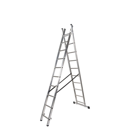 Escalera Aluminio 2 Tramos 10+10 Peldaños. Plegable, Antideslizante, Resistente_0