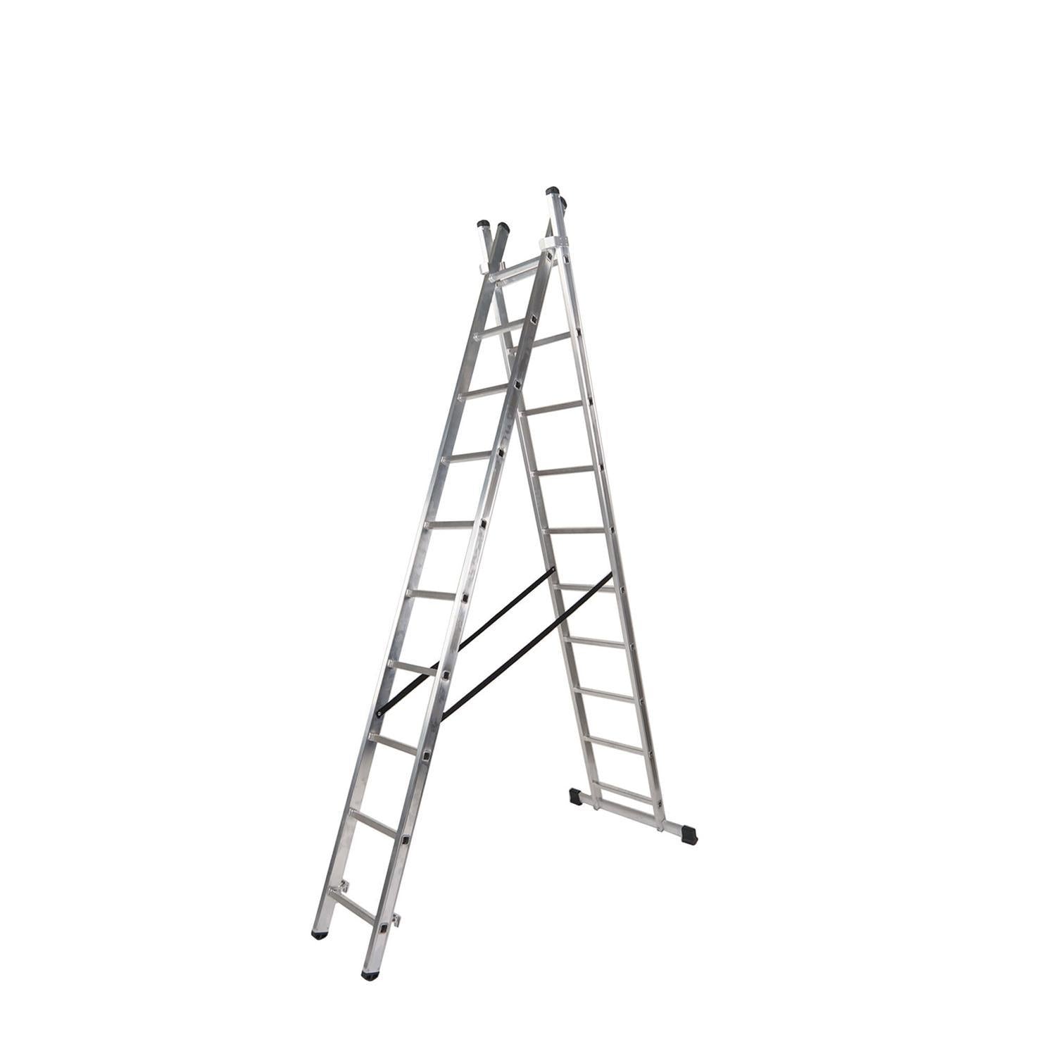 Escalera Aluminio 2 Tramos 9+9 Peldaños. Plegable, Antideslizante, Resistente_0