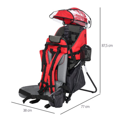 Homcom Mochila Portabebés Plegable Con Techo Impermeable Para 6-36 Meses Rojo_2