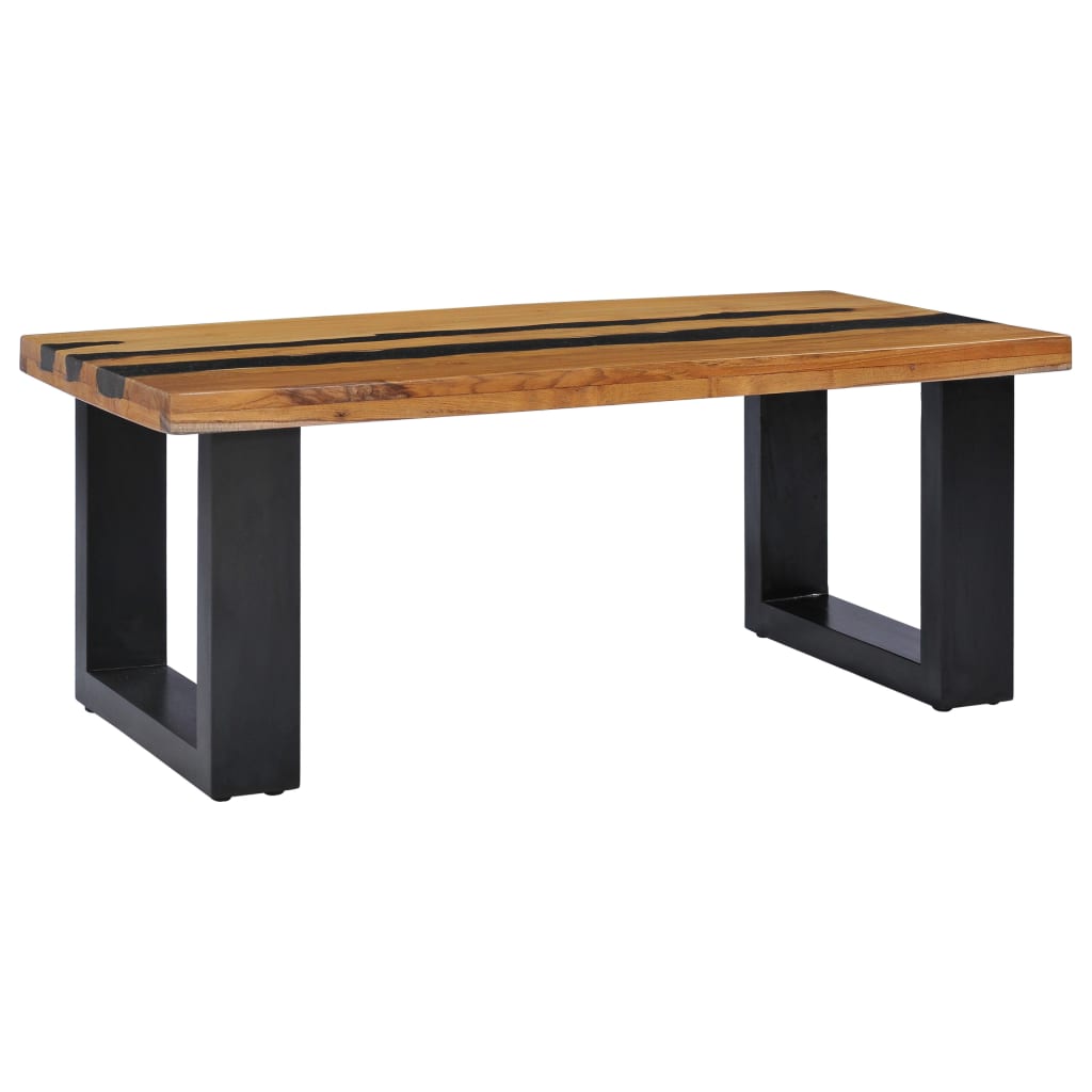 Mesa Centro Madera Maciza Teca Y Piedra Volcánica 100x50x40 Cm_0