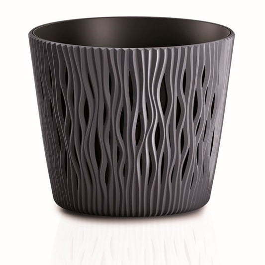 Maceta Redonda De Plastico Sandy Round En Color Antracita 15,8 (largo) X 15,8 (ancho) X 13,8 (alto) Cm_0