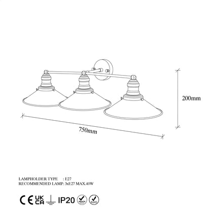 Aplique De Pared, Metal , Oro, 75x27x20, Casquillo 3 X E27 Max 40 W_1