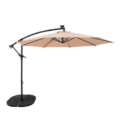 Parasol Excéntrico Led De 3 M Con Base De Abanico Completo – Beige_0