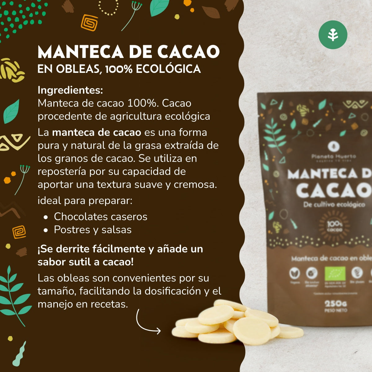 Manteiga de cacau em bolachas ECO Planeta Huerto 250 g