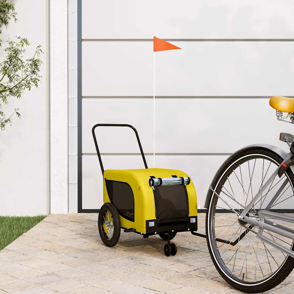 Remolque Bicicleta Mascotas Hierro Tela Oxford Amarillo Negro_1