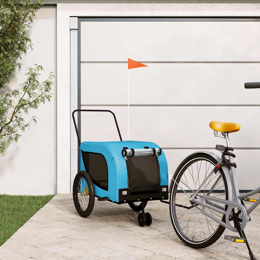 Remolque De Bicicleta Mascotas Hierro Tela Oxford Azul Negro_1