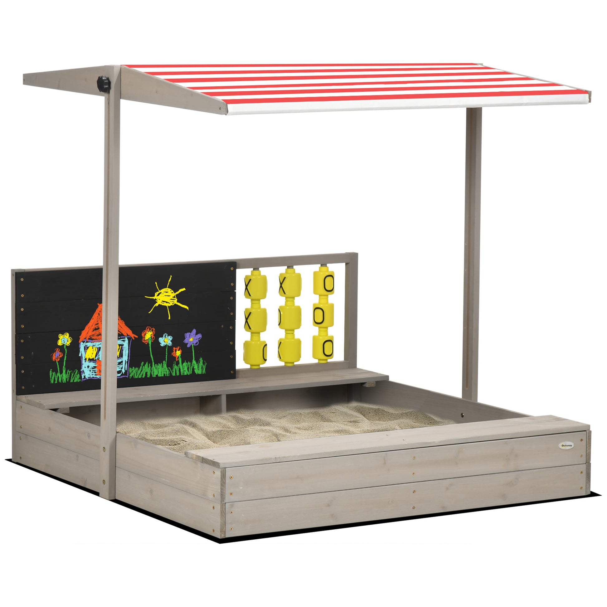 Outsunny Arenero De Madera Para Niños De 3-7 Años Techo Ajustable 114x113x110 Cm_0