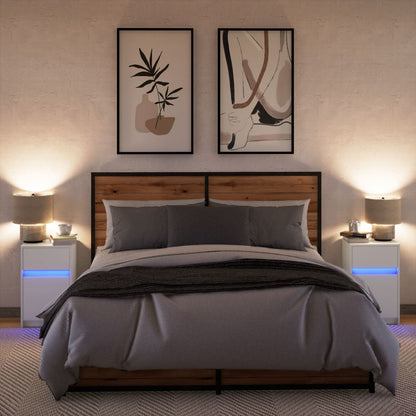 Mesitas De Noche Con Luces Led 2 Uds Madera Ingeniería Blanca_2