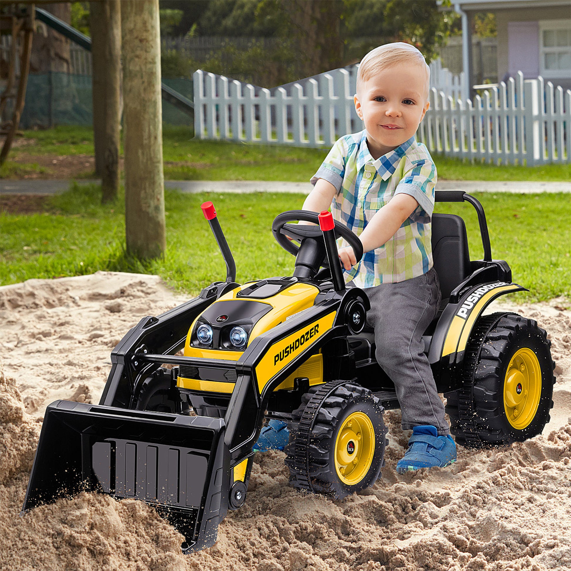 Homcom Tractor Eléctrico Niños +3 Años 6v Pala Luce Velocidad 2 Niveles Amarillo_1