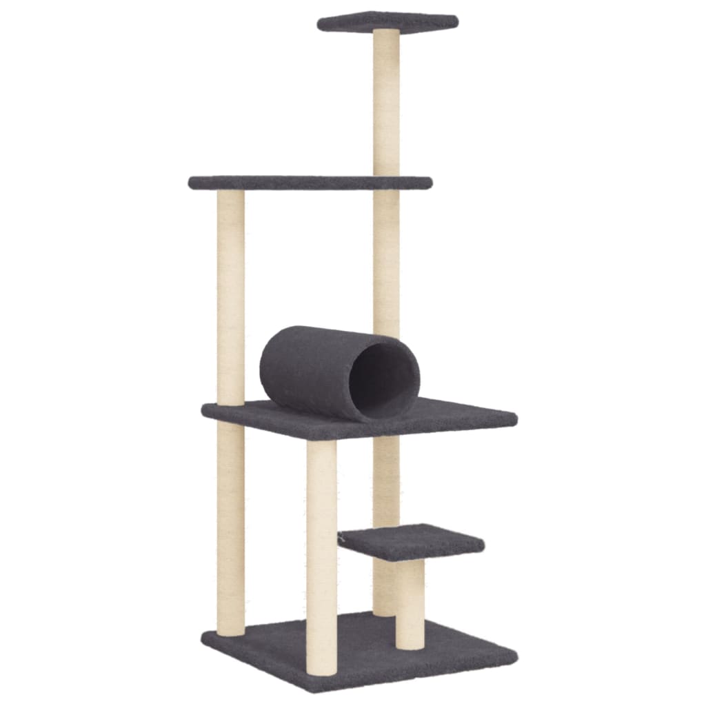 Rascador Para Gatos Con Postes De Sisal Gris Oscuro 136 Cm_0