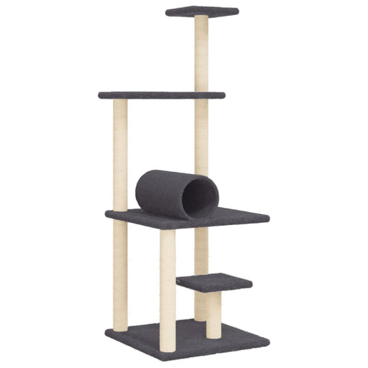 Rascador Para Gatos Con Postes De Sisal Gris Oscuro 136 Cm_0
