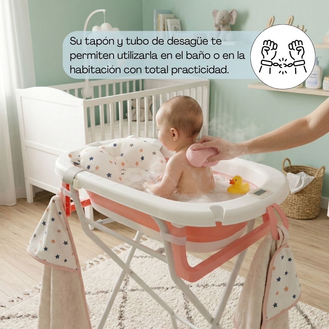 Bathby | Bañera Bebé Rosa Con Cojín, Termómetro Y Soporte Plegable | Ligera, Segura Y Compacta Para Recién Nacidos_3