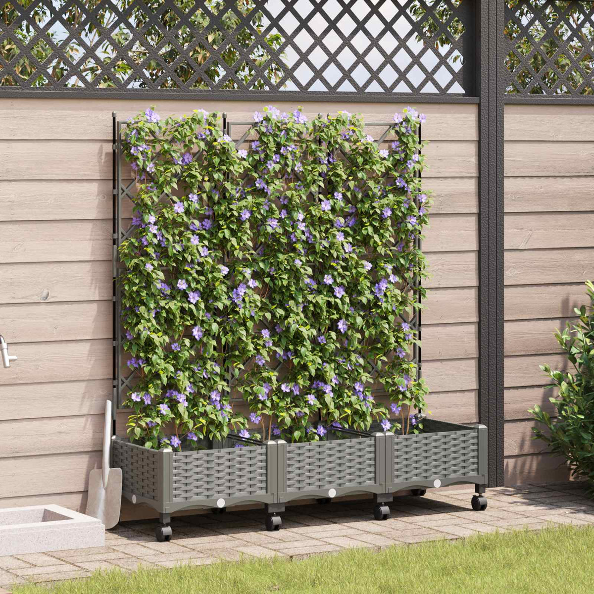 Jardinera Con Enrejado Y Ruedas 3 Uds. Gris Claro_1