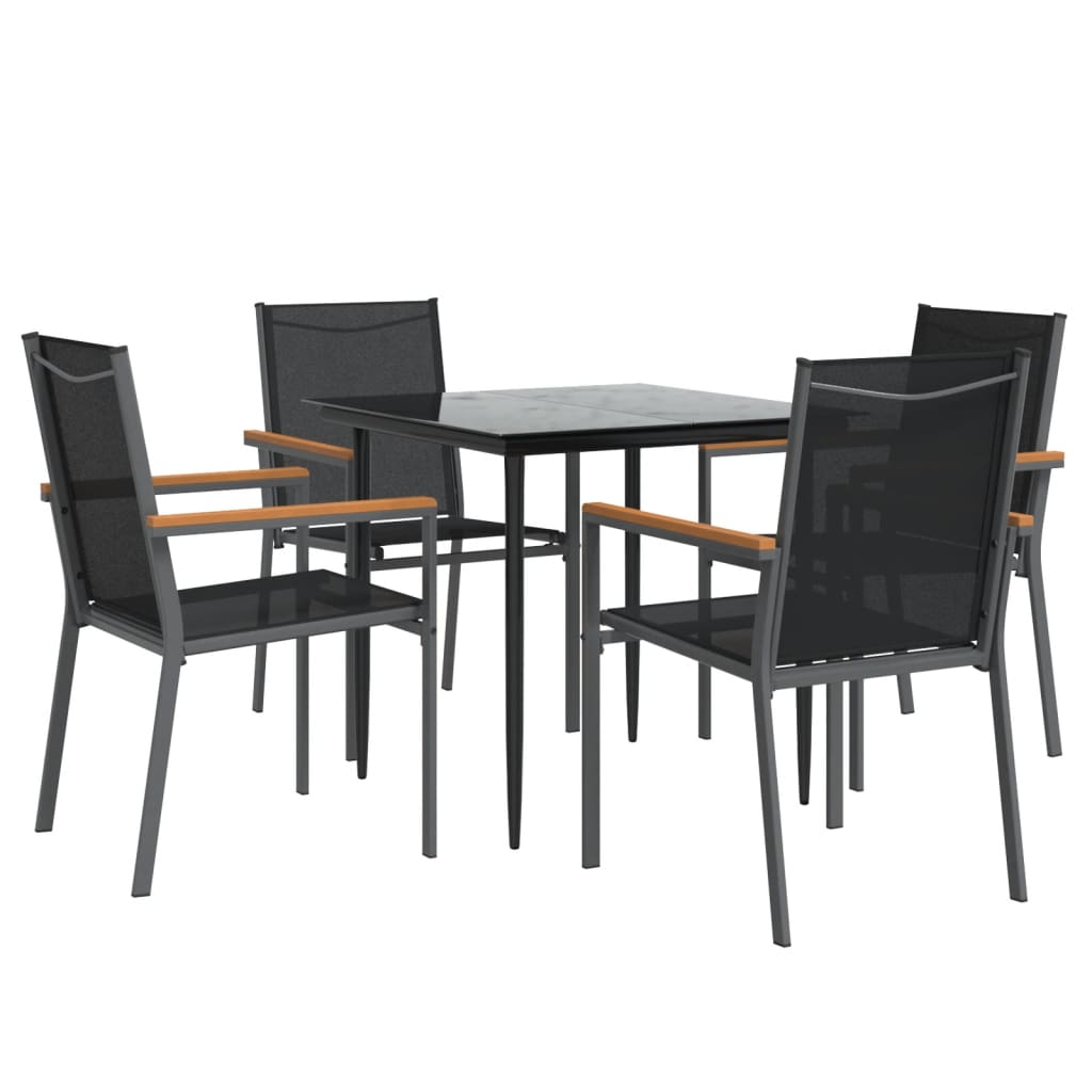 Juego De Comedor Para Jardín 5 Piezas Acero Y Textilene Negro / Vetonek_5