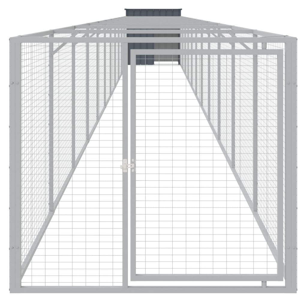 Caseta Perros Con Corral Acero Galvanizado Gris 110x1221x110 Cm_2