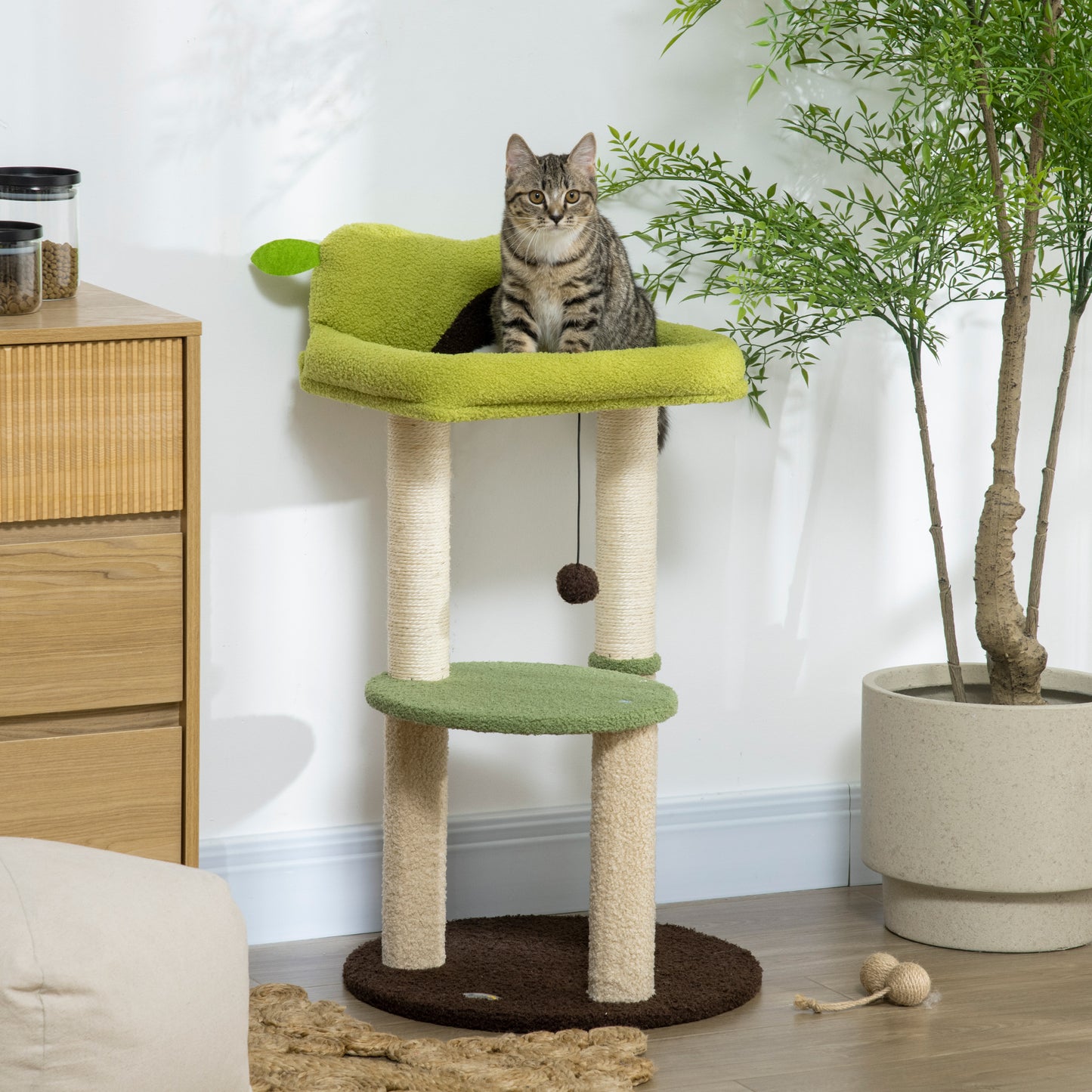 Pawhut Árbol Rascador Para Gatos Altura 83 Cm Con Cama Forma De Aguacate Y Bola_1